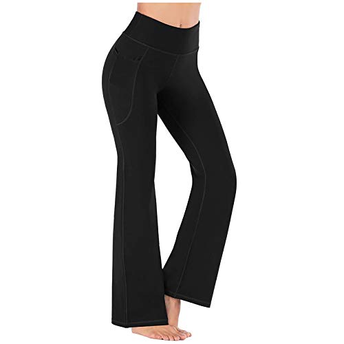 VEZAD Women's Boot-Cut Yoga Pants Tummy Control Workout Non See-Through  Bootleg Yoga Pants A-black Large