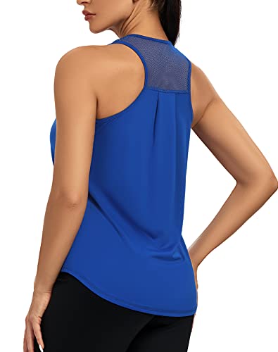 CNJUYEE Workout Tank Tops for Women Soft Mesh Racerback Yoga Shirts  Athletic Running Breathable Womens Summer Tops Dark Blue Medium