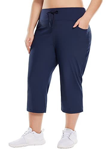 BALEAF Plus Size Capri Pants for Women High Waist Pull on Pockets Casual  Summer Navy XX