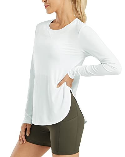 G4Free Women's UPF 50+ UV Shirts Long Sleeve Workout Sun Shirt Outdoor Gym  Hiking Tops Quick Dry Lightweight Loose Medium 1# White
