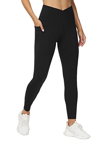 THE GYM PEOPLE Women's V Cross Waist Workout Leggings Tummy