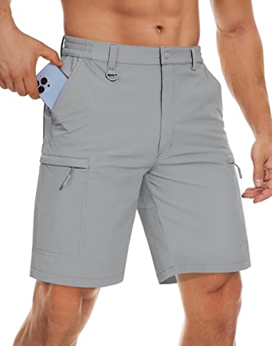 MAGCOMSEN Men's Hiking Shorts 5 Pockets Water-Resistant Ripstop Quick Dry  Outdoor Cargo Fishing Tactical Shorts Light Grey 36