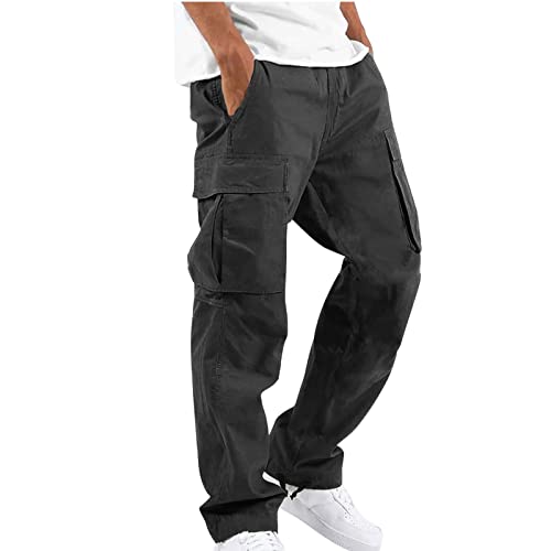 Cargo Pants for Men Relaxed Fit Causal Slim Beach Work Streetwear Khaki Baggy  Pants with Zipper Pockets 01-black Small