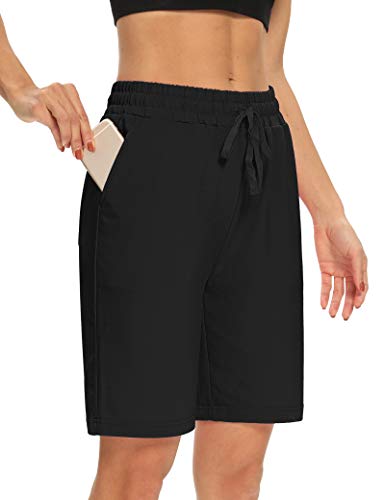 DIBAOLONG Womens Yoga Shorts Loose Comfy Drawstring Lounge Bermuda Shorts  with 3 Pockets Large Black