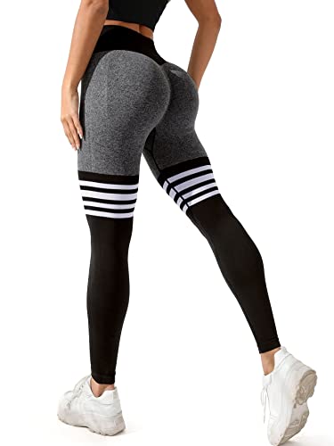 CROSS1946 Women Seamless Leggings High Waisted Scrunch Butt Lifting Workout  Gym Yoga Pants Medium #0 Stripes- Black