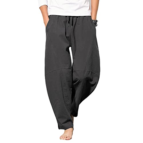  Men Casual Pants Fall Fashion Solid Color Athletic Loose Fit  Trousers Cotton Linen Lounge Long Pants with Drawstring : Clothing, Shoes &  Jewelry