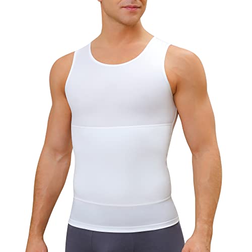 Compression Shirt For Men Slimming Body Shaper Waist Trainer Sport Vest  Workout Tank Top Athletic Undershirt Faja Shapewear White-tummy Folds