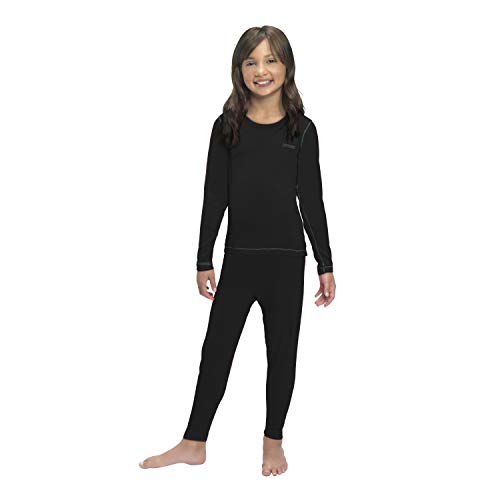 Thermal Underwear for Girls (Thermal Long Johns) Sleeve Shirt & Pants Set,  Base Layer w/Leggings Bottoms Ski/Extreme Cold Black Small