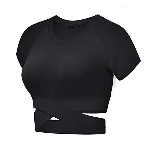 Custom Women Crop Tops Tummy Cross Short Sleeve Yoga Running