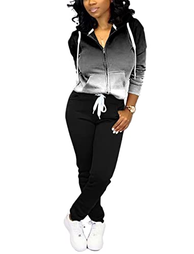 Mrskoala 2 Piece Outfits Lounge Jogging Suits for Women Sweatsuit Tracksuit  Long Sweatpants Set 3298black X