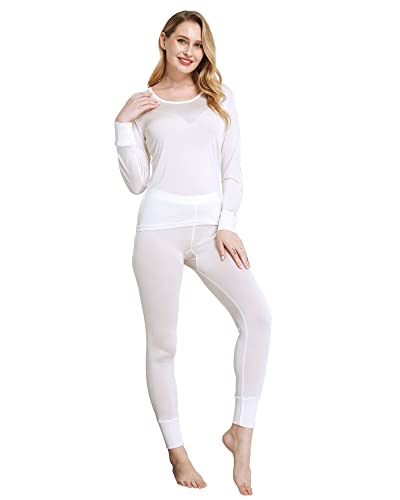 Viamulion Womens 100% Silk Thermal Underwear Pants Premium Lined Base Layer  Bottom White X-Large