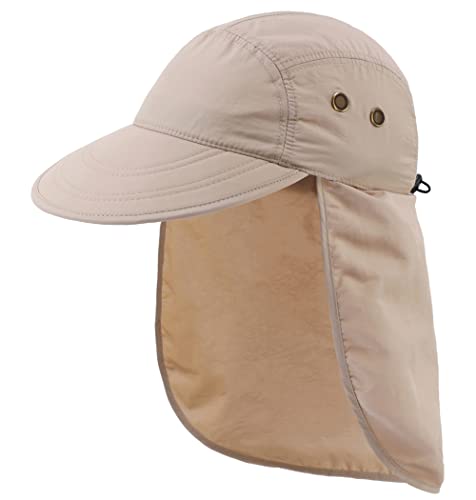 Connectyle Mens UV Sun Protection Cap Safari Hike Cap with Neck Flap  Fishing Hat Khaki