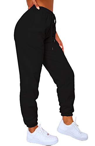 Waitfairy Womens Winter High Waisted Sweatpants Drawstring Jogger Sweat  Pants Cinch Bottom Workout Trousers Medium Black