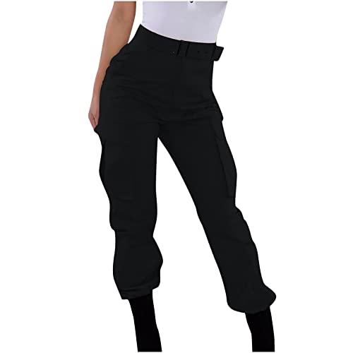 Pants for Women Summer Hip Hop Casual Baggy Sweatpants Multiple Pockets  High Waist Cargo Pants Joggers Trousers Medium Black