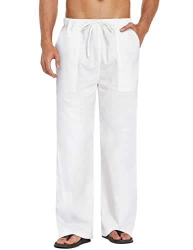 COOFANDY Men's Elastic Waist Linen Pants Beach Lightweight Pants