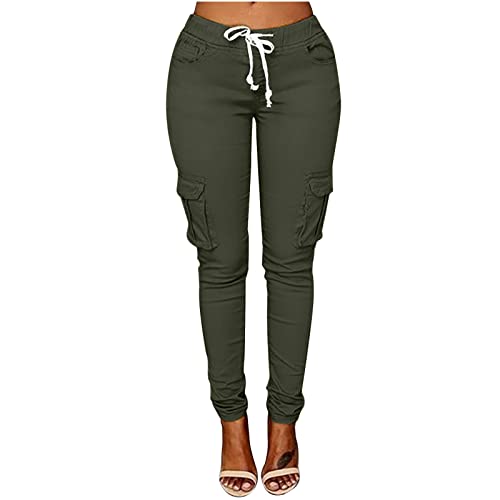 BOXIACEY Workout Leggings for Women Solid Elastic Waist Drawstring Yoga  Pants Casual Loose Pants Jogger Sweatpants Pockets Large Army Green