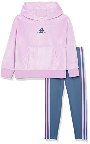 adidas Girls\' 2-Piece Silken Fleece Hooded Pullover Tight Set 3T Bliss Lilac