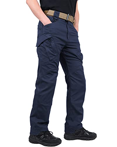 FEDTOSING Tactical Pants for Men with 9 Pockets Cotton Cargo Work Military  Trousers Stretch Hiking Combat Rip-Stop Pants Navy Blue 36W x 30L