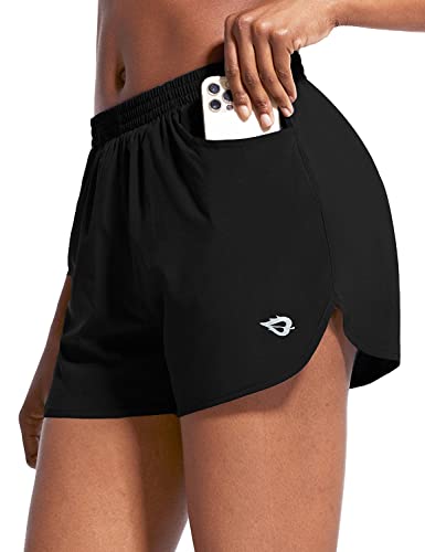 BALEAF Women's 3 Running Athletic Shorts Quick Dry Gym Workout Shorts with  Pockets Black Medium