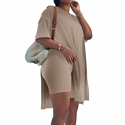 Difanlv Plus Size Womens 2 Piece Outfits Tracksuits Short Sleeve Tunic Tops  Bodycon Shorts Sweatsuit Sets