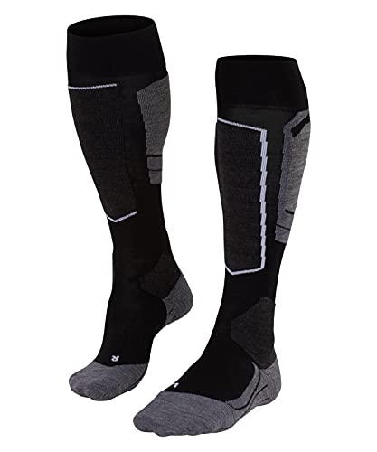 FALKE Women's SK4 Ski Socks, Merino Wool, Knee High, Light Cushion,  Breathable Quick Dry, Winter Athletic Sock, 1 Pair 8-9 Black (Black-mix  3010)