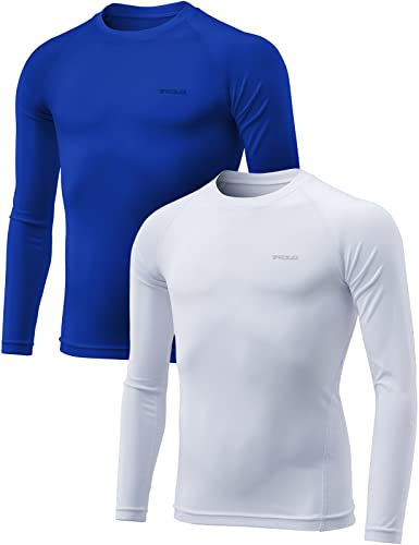 TSLA Kid's & Boy's Cool Dry Long Sleeve Compression Shirts Athletic Workout Shirt  Sports Base Layer T-Shirt 2pack White/ Blue 6