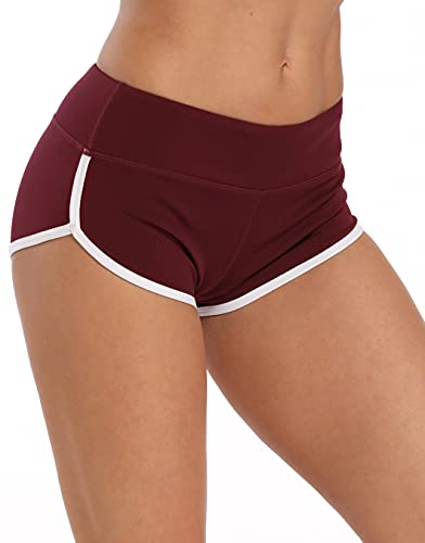 ENEESSI Women's Booty Shorts Workout Butt Lifting High Waist Yoga Running Gym  Shorts Wine Red/White