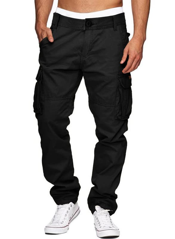 JMIERR Mens Casual Cargo Pants - Cotton Chino Cargo Pants Hiking Outdoor  Twill Work Pants with 6 Pockets Large 0black