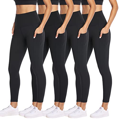 NexiEpoch 4 Pack Leggings for Women with Pockets- High Waisted Tummy Control  for Workout Running Yoga Pants Reg & Plus Size 1#black*4 Large-X-Large