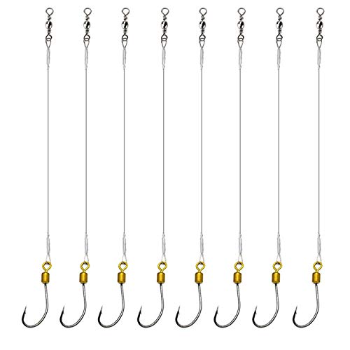 Fishing Hook with Leader,5 Hooks Fishing Rig-7 Strands Nylon Coated Fishing  Leader with Swivle,Snap,Hooks 1 hook rig 18#