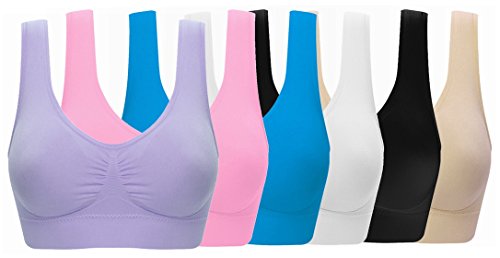 Women's Comfort Workout Sports Bra Low-Impact Activity Sleep Bras Large 6  Pack Black White Beige