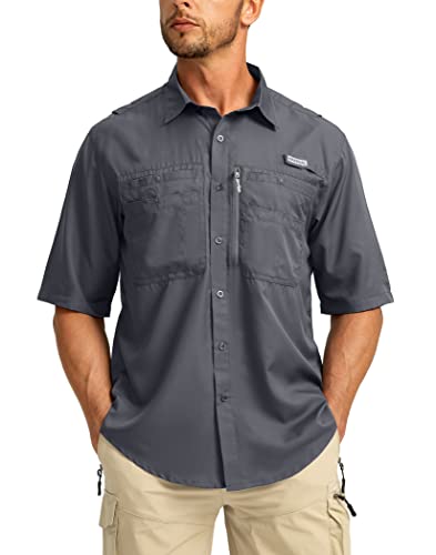Men's Fishing Shirts with Zipper Pockets UPF 50+ Lightweight Cool Short  Sleeve Button Down Shirts