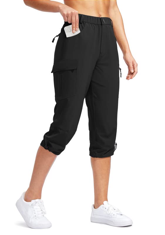 SANTINY Women's Hiking Capri Pants with 5 Pockets Lightweight Quick Dry Cargo  Capris for Women Travel Casual Summer Black 3X-Large