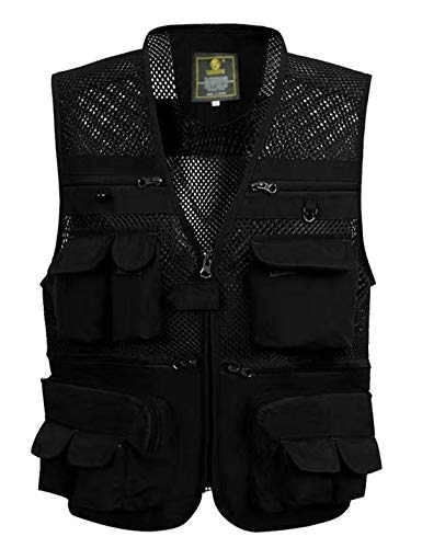 Gihuo Men's Utility Vest Fishing Safari Vest Summer Travel Vest with Pockets  Black 03 Large