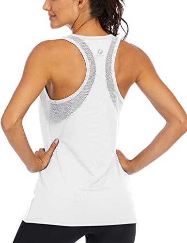 ICTIVE Workout Tank Tops for Women Loose fit Yoga Tops for Women Mesh  Racerback Tank Tops Open Back Muscle Tank Medium White