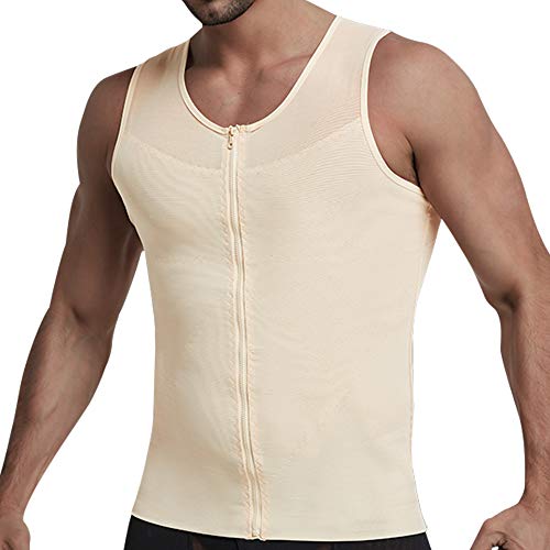 GSKS Compression Shirts for Men Body Shaper Slimming Shirts Shapewear with  Zipper Style A--nude Large