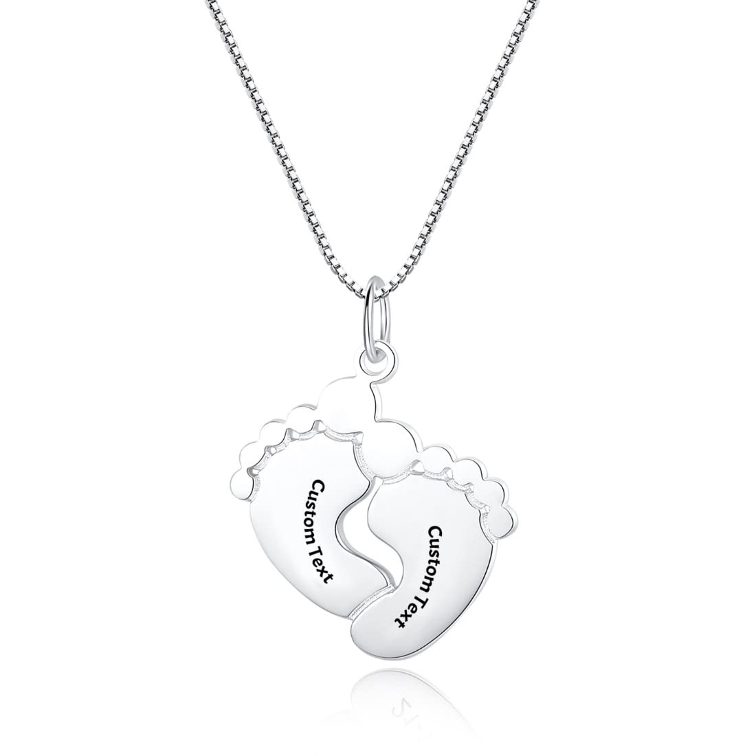 Engraved Baby Feet Necklace with Birthstone and 
