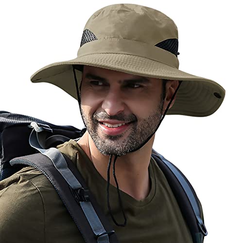 Men's Sun Hat Outdoor UPF50+ Mesh Wide Brim Bucket Safari Cap Foldable  Waterproof Boonie Fishing Hats
