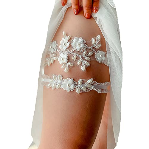 JWICOS 2Pcs Bride Wedding Lace Garters White Bridal Garter Brides