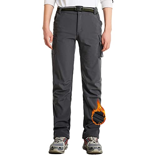 JOMLUN Boy's Fleece Lined Hiking Pants Waterproof Windproof Warm