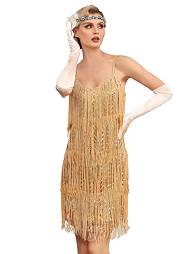kayamiya Women's Fringe Flapper Dress 1920s V Neck Spaghetti Strap ...