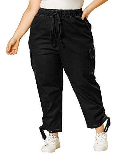 Agnes Orinda Women's Plus Size Drawstring Elastic Waist Cargo Pants with  Pocket 3X Black