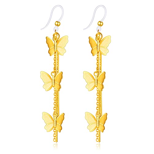 Plastic Earrings,KMEOSCH Drop Dangle Butterfly Earrings on Plastic Hooks  for Sensitive Ears