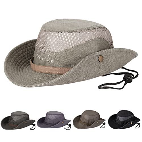 Obling Sun Hat, Fishing Hat UPF 50 Wide Brim Bucket Hat Safari Boonie Hat  A-khaki