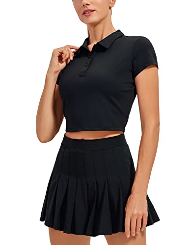 CRZ YOGA Workout Short Sleeve Shirts for Women Golf Polo Shirt Crop Tops  Tennis Athletic Sports T-Shirts X-Small Black