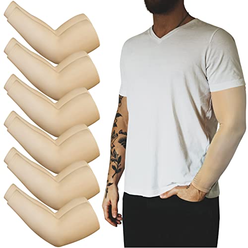 12 Pieces Mens Tattoo Cover Sleeve UV Sun Protection Arm Sleeves Athletic  Compression Cooling Sleeves for Summer Outdoor Nude Color