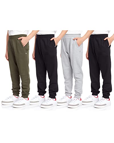 RBX Boys' Sweatpants - 4 Pack Active Fleece Jogger Pants (Size: 5-20) Light  Heather Grey/Fatigue 10-12