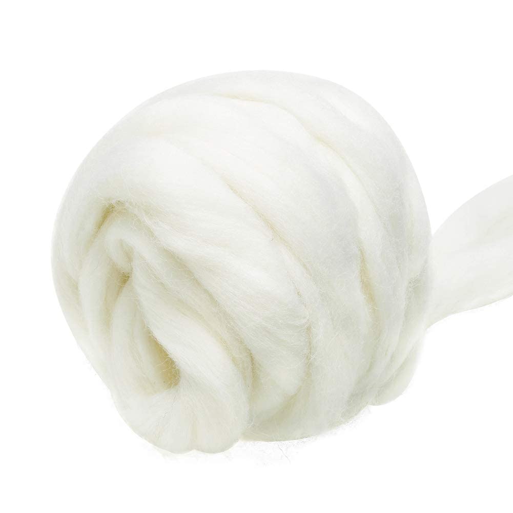Jupean 3.53oz Wool Roving Yarn, Fiber Roving Wool Top, Wool Felting  Supplies, Pure Wool, Chunky Yarn, Spinning Wool Roving for Needle Felting  Wet Felting DIY Hand Spinning white