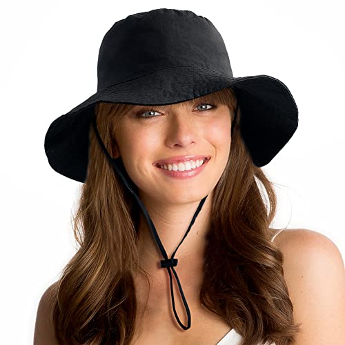 Waterproof Sun UPF 50+ Bucket Hat UV Protection Packable Brimmed Boonie for Women  Men Summer Lightweight Hiking Outdoor Cap Black One Size