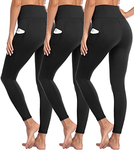 GAYHAY 3 Pack Leggings with Pockets for Women - High Waisted Tummy